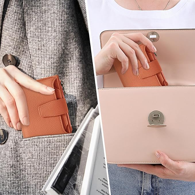 Airkit Small Wallet Women RFID Blocking Soft Leather Bifold Compact Card Holder Wallet for Women with Zipper Coin Pocket 4 ID Window
