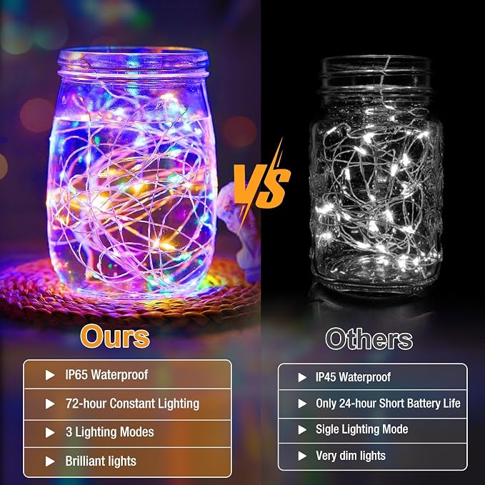 12 Pack Fairy Lights Battery Operated - 7ft 20 Led Twinkle Lights 3 Modes, Multi-Colored Bulk Mini String Lights Waterproof for Mason Jars Vases DIY Party Wedding Decoration Easter