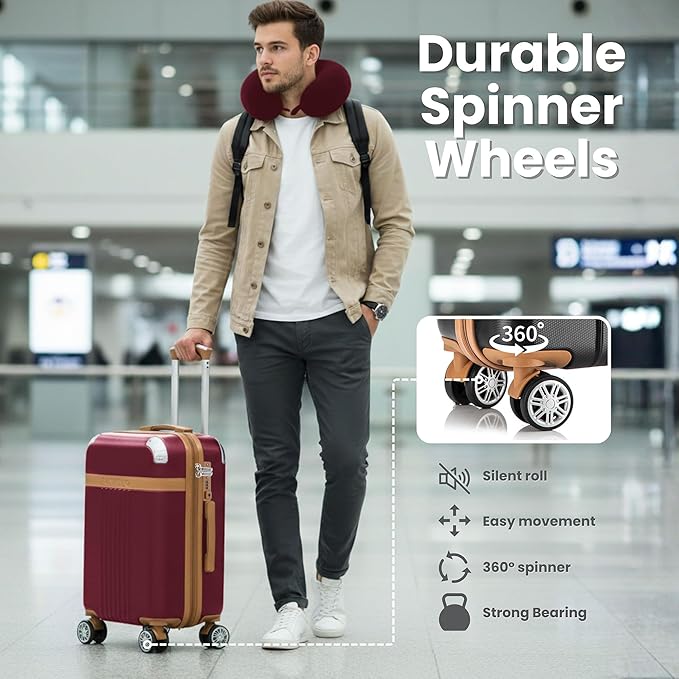 Santino Luggage Sets 3 Piece Carry On Luggage Set 20 Inch Hardshell & Lightweight PP Luggage Suitcase with Detachable Spinner Wheels & TSA Lock 20" Suitcase with Duffel & U-shaped pillow