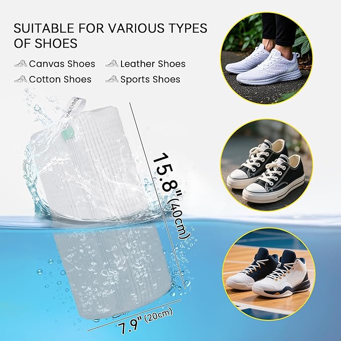 2Pcs Shoe Washing Machine Bag, Sneaker Laundry Bag for Washing Machine, Extra Long and Thick Microfibre Fluff, Reusable for Washer and Dryer (2pcs, White)