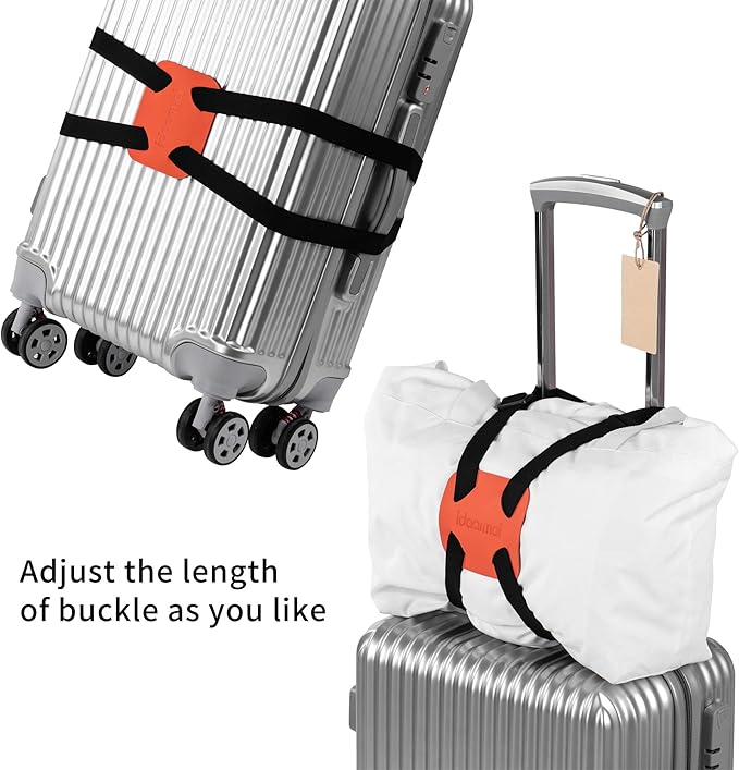 Luggage Straps ， Luggage add a Bag Strap，Travel Must Haves High Elastic Suitcase Adjustable Belt Bag Bungees with Buckles (Orange)