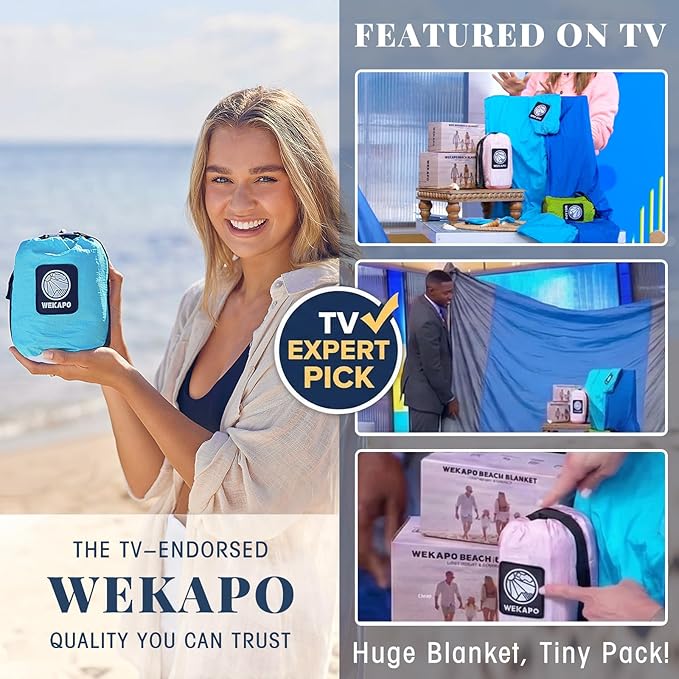 WEKAPO Beach Blanket Sandproof Waterproof, Extra Large Beach Mat, Oversized & Compact Sand Free, Quick Drying Beach Essentials for Vacation, Cruise, Picnic & Camping with Stakes