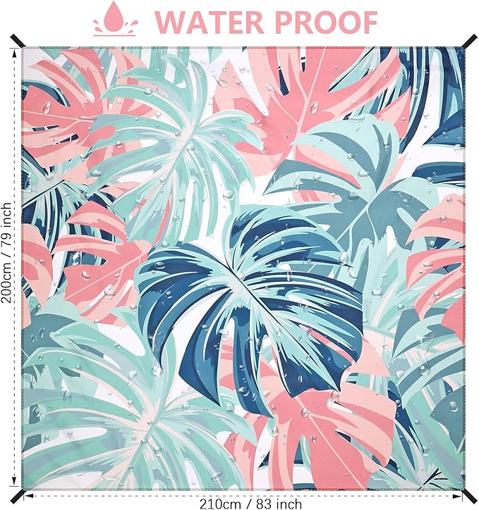 Beach Blanket Waterproof Sandproof Beach Mat for 1-8 Adults Quick Drying Durable Outdoor Picnic Mat for Beach Festival Travel Camping Hiking (Flamingoes-Palm, 79"×83"(4 Person))