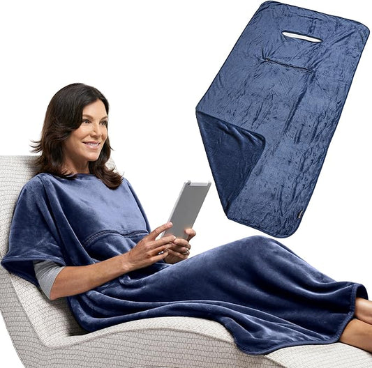 TRAVELREST 4-in-1 Travel Blanket – Wearable Blanket, Pillow & Body Wrap, Lightweight, Compact & Cozy with Carry Case, Travel Friendly, Comfort, Ideal for Airplanes, Long Flights, Road Trips - Blue