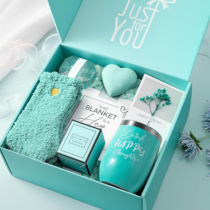 Valentine's Day Gifts for Wife Girlfriend Her, Get Well Soon Gifts Self Care Gifts, Gardenia Spa Gift Basket Care Package with Blanket, Birthday Christmas for Mom Best Friend Women