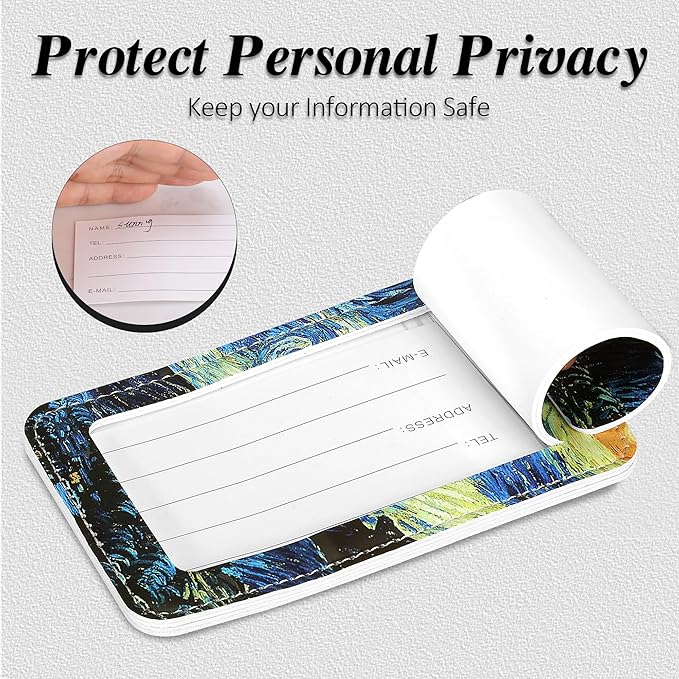 Luggage Tags for Suitcases, 2 Pack Cute PU Leather Luggage Tag TSA Approved with Stainless Steel Loop and Address Card Baggage Tag for Travel&Hotel Stays&Cruise Ships&Shipping and Mailing