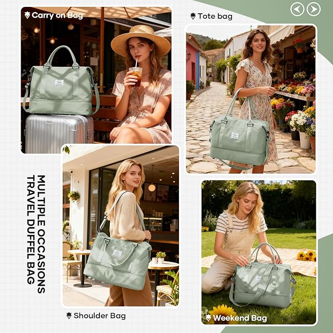 Travel Duffel Bag, Sports Tote Gym Bag, Shoulder Weekender Overnight Bag for Women