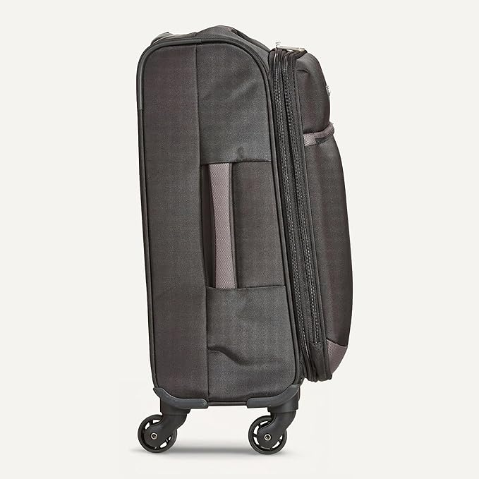 Amazon Basics 18" Medium Carry-On Softside Expandable Suitcase with 360-Degree Spinner Wheels, Telescoping Handle, Zippered Pocket and Straps, Black