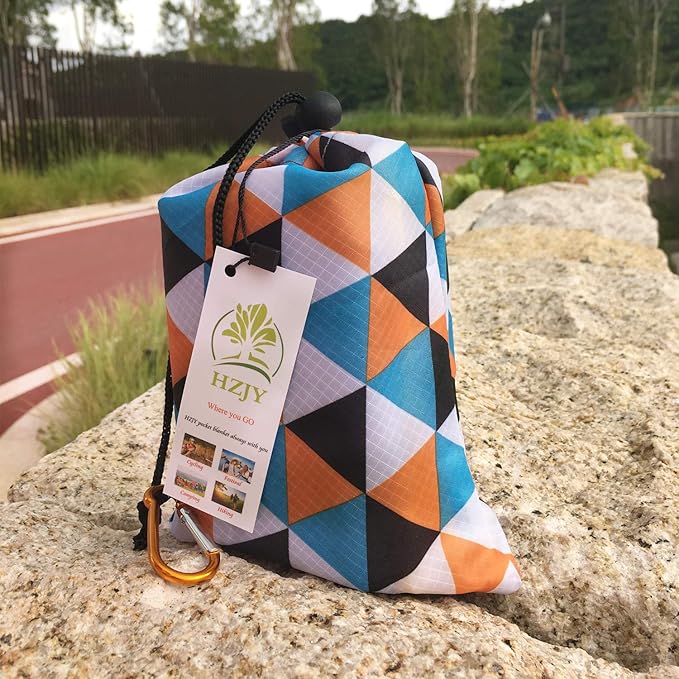 Pocket Blanket 71"x55", Lightweight Compact Sandproof Waterproof Outdoor Blanket for Beach, Hiking, Camping, Travel, Festivals, Picnic with Pockets, Loops, Stakes, Carabiner