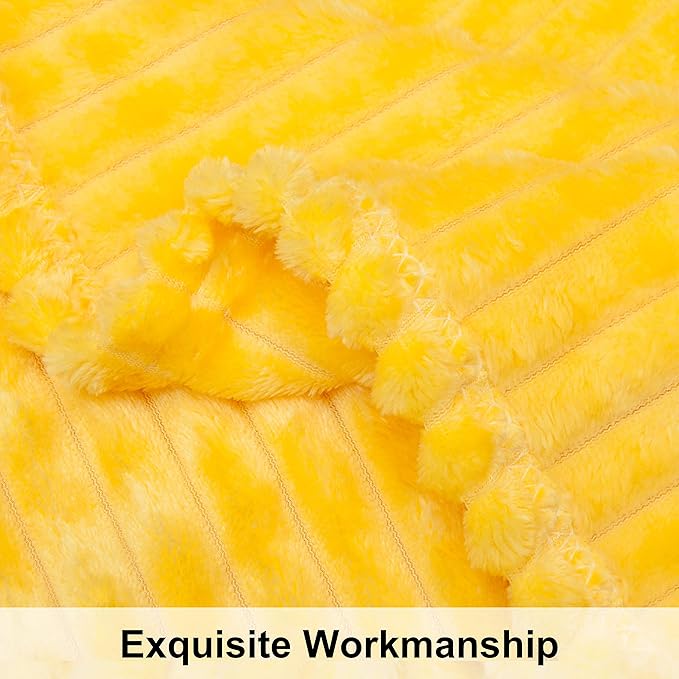 NTBAY Plush Flannel Twin Bed Blanket, 60X80 Inches Soft and Warm Lightweight Blanket with Striped Texture Bed Blanket for Couch Sofa Bed All Seasons, 60"x80", Yellow