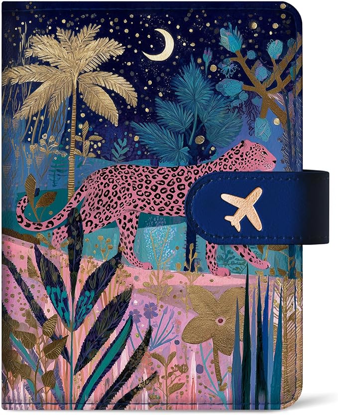 Passport Holder for Travel Essentials, RFID Blocking Leather Cover Wallet with Magnetic Closure, Aesthetic & Cute Passport Book Case for Women and Men - Cheetah