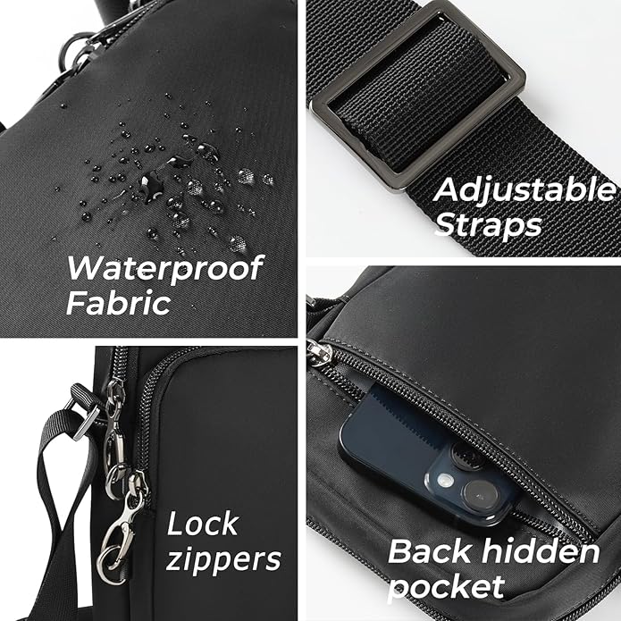 BROADREAM Small Sling Bag for Men, Anti-Theft Crossbody Sling Backpacks for Women - Mini Shoulder Chest Bag for Travel
