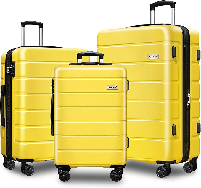 Explorer Lightweight Hardshell 20% Expandable 3-Piece Luggage Set with TSA Lock, Double Spinner Wheels, and Carry-On Suitcase,Yellow