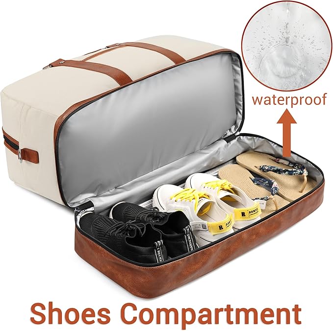 Weekender Bag for Women, Large Overnight Bag Canvas Travel Duffel Bag Carry On Tote with Shoe Compartment 21" 3Pcs Set