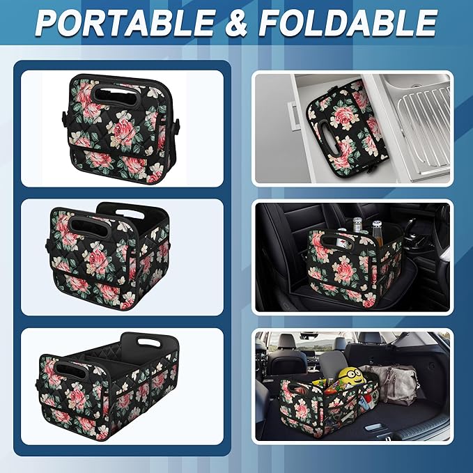 Deosk Car Trunk Organizer for SUV, Car Organizers and Storage with 6 Pocket, Car Accessories for Women/Men 50L Waterproof Polyester Trunk Organizer(Medium, Floral)
