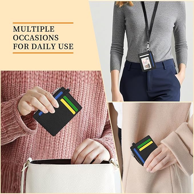 Hancynir Black Minimalist Small Wallet Women Credit Card Holder, Slim RFID Blocking Keychain Card Wallets, Mini Front Pocket PU Leather Thin Travel Zipper Coin Cash Ladies Wallet Organizer Gifts