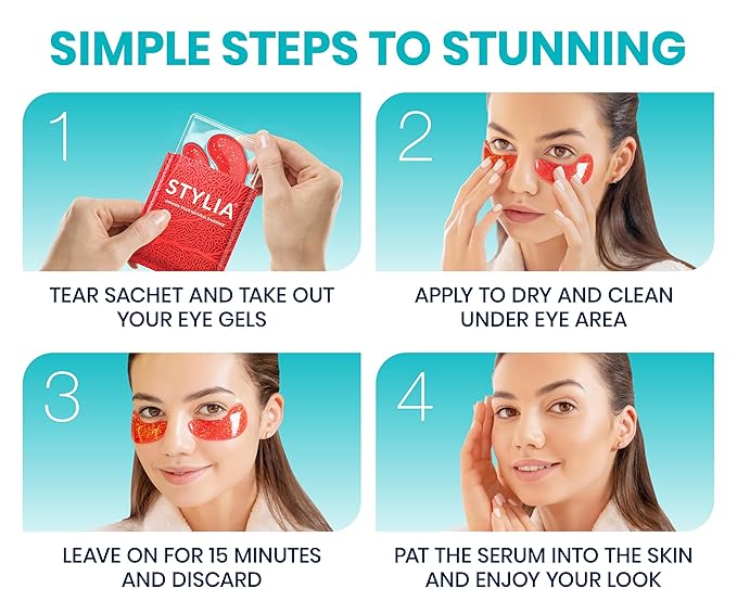 Stylia Under Eye Patches for Puffy Eyes and Dark Circles (12 Pairs) - Marine Collagen Under Eye Mask with Vitamin C, Hyaluronic Acid, Pearl Extract - Eye Masks for Dark Circles and Puffiness