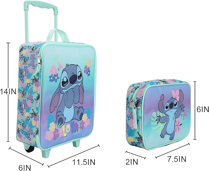 Bioworld Disney's Stitch Kids' 14" 4-Piece Travel Value Set Carry on Luggage