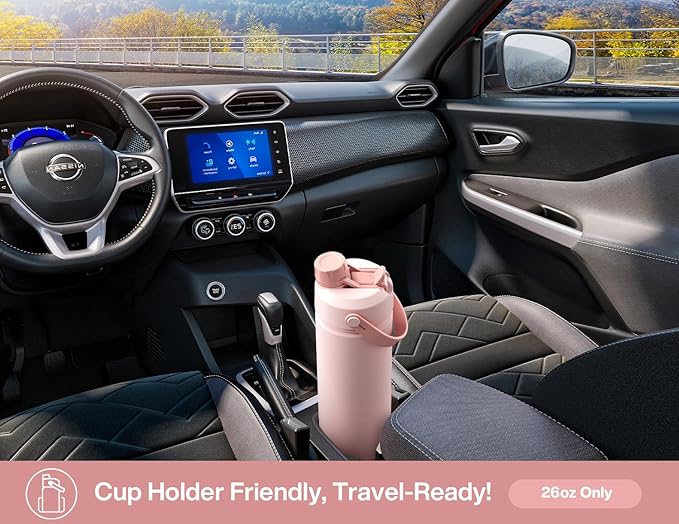 POWCAN 26 oz Insulated Water Bottle with 2-in-1 Straw and Spout Lid, Keep Cold 24H, Leak-Proof, Fits in Car Cup Holder, Stainless Steel Water Bottle for Sports, Travel, Gift, and School (Rosy Bouquet)