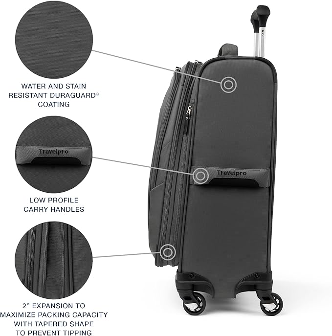 Travelpro Maxlite 5 Softside Expandable Luggage with 4 Spinner Wheels, Lightweight Suitcase, Men and Women, Shadow Grey, Carry-on 21-Inch