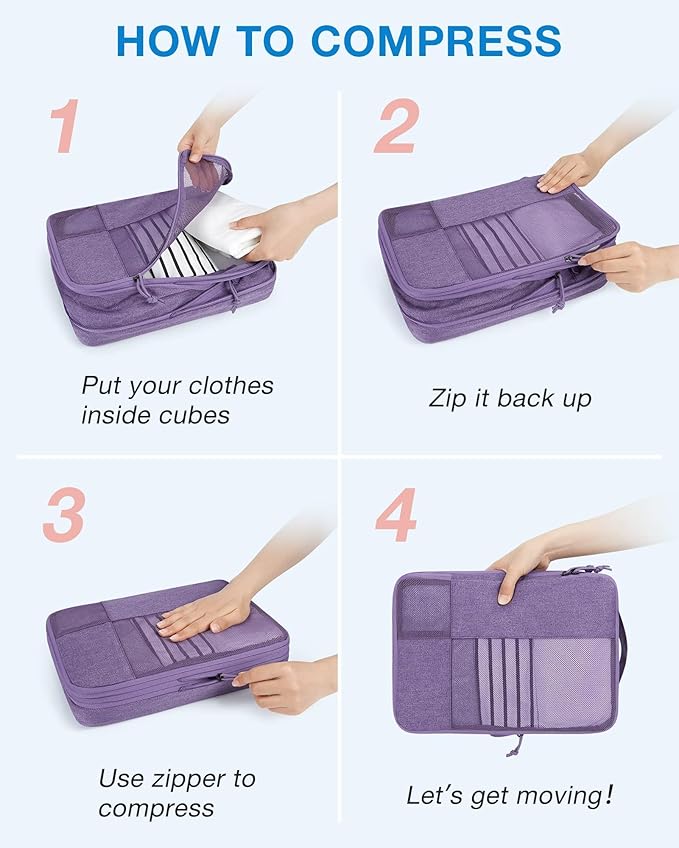 BAGSMART Compression Packing Cubes for Travel, 6 Set Packing Cubes for Carry on Suitcases, Compression Travel Cubes & Suitcase Organizer for Packing with Shoe Bag Navy Blue