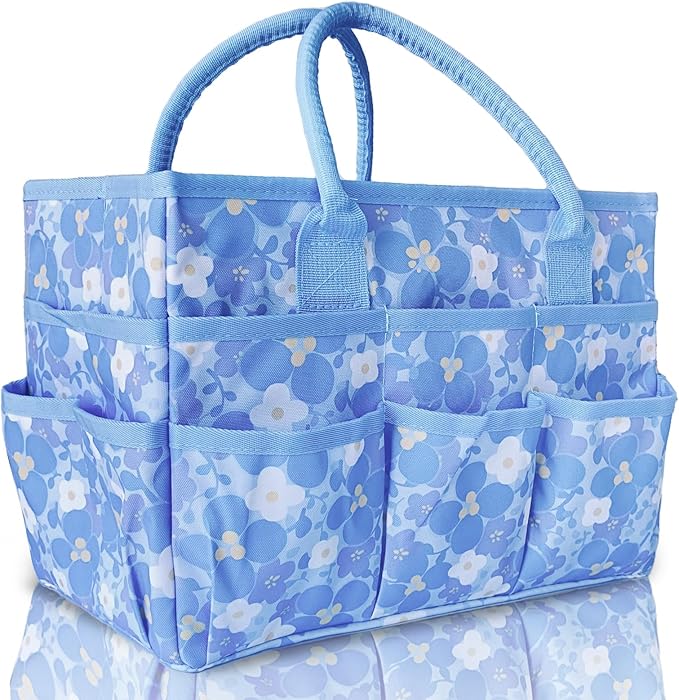 Cupohus Craft Organizer Tote Bag – Art Organizer, Craft Caddy with Multiple Pockets, Large Capacity Supply Storage Bag for Sewing, Knitting, Painting, and Travel（Blue Print）