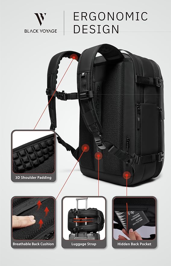 BlackVoyage Vortex Vacuum Seal Travel Backpack 60L Expandable Air Compression System Water Resistant TSA Lock Carry-On Suitcase Luggage Gray AERO - Vacuum Pump Included