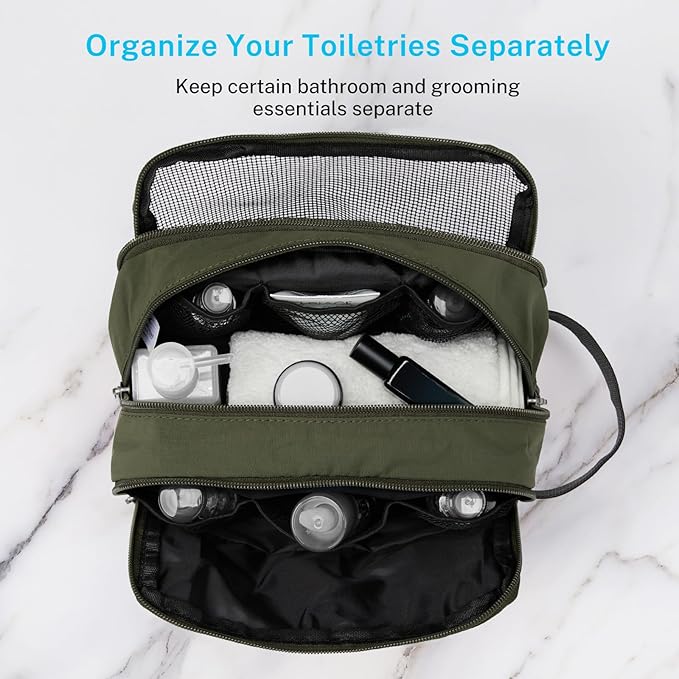 Gonex Travel Toiletry Bag Nylon, Toiletries Kit Shaving Bag Toiletry Organizer Olive & Brown