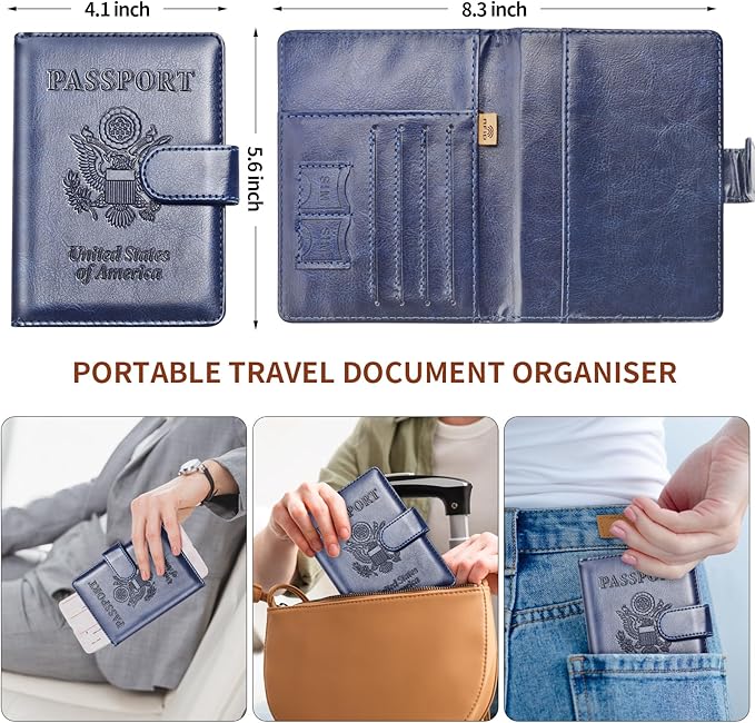Herain Passport Holder for Travel Cruise Essentials, 2 Pcs Passport Cover Wallet Case Travel Gifts Women Men Family, RFID Passports Book Card Holders Travels Accessories Must Haves