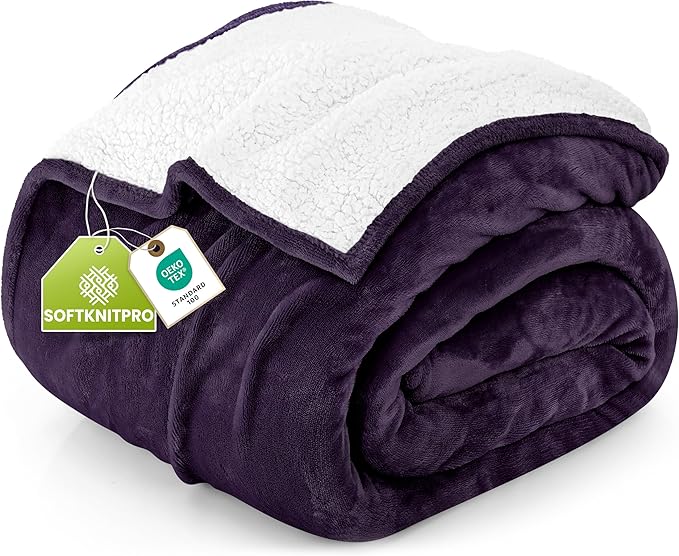 Utopia Bedding Sherpa Blanket King Size (Plum, 90x102 Inches) - Soft Plush Fleece Reversible Blanket for Bed, Sofa, Couch, Camping and Travel