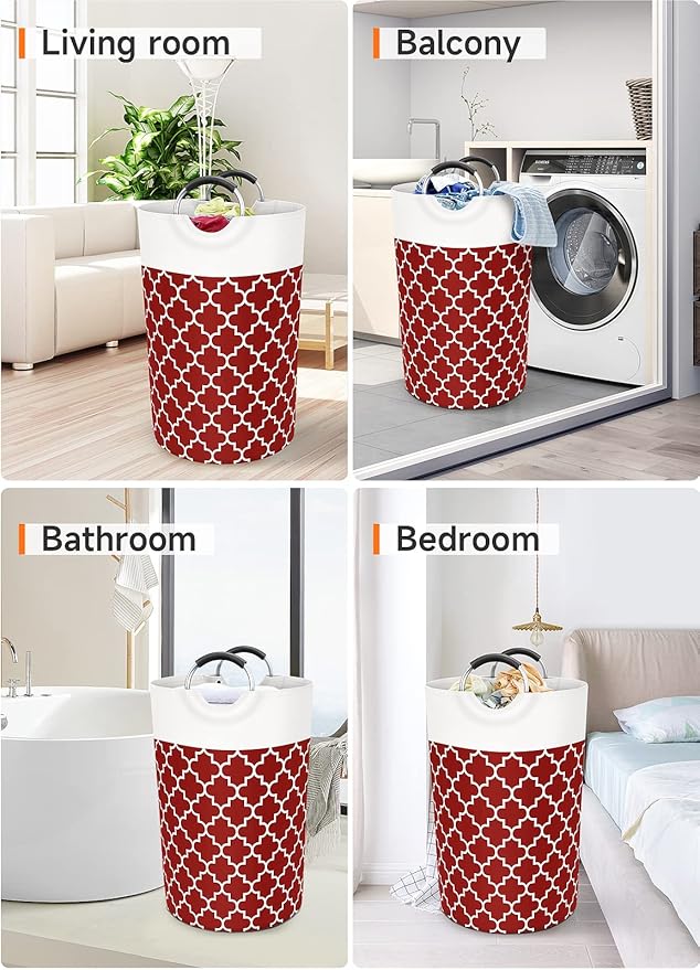 Large Laundry Basket Laundry Hamper Bag Washing Bin Clothes Bag Collapsible Tall with Handles Waterproof Travel Bathroom College Essentials Storage for College Dorm, Family, 115L (Red)