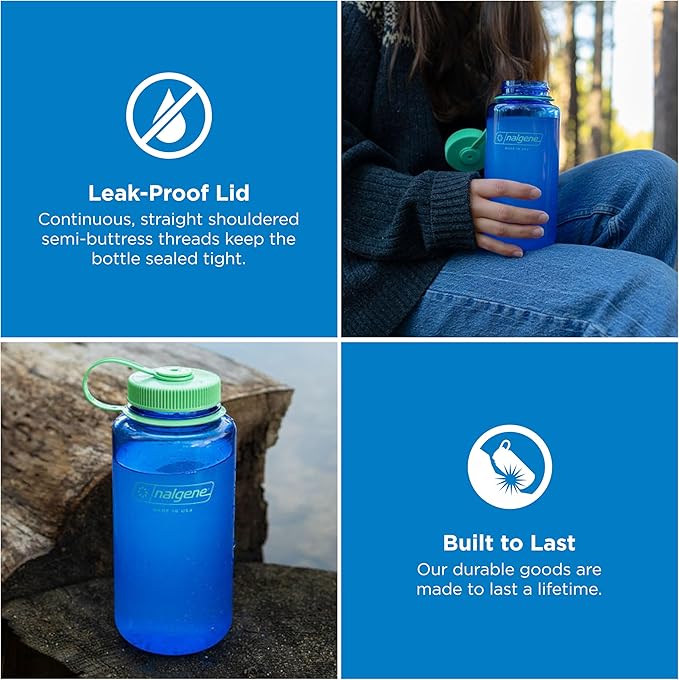Nalgene 32 oz Wide Mouth Water Bottle | BPA-Free, Durable & Leak Proof, Lightweight Bottle for Hiking & Gym, Work & Travel