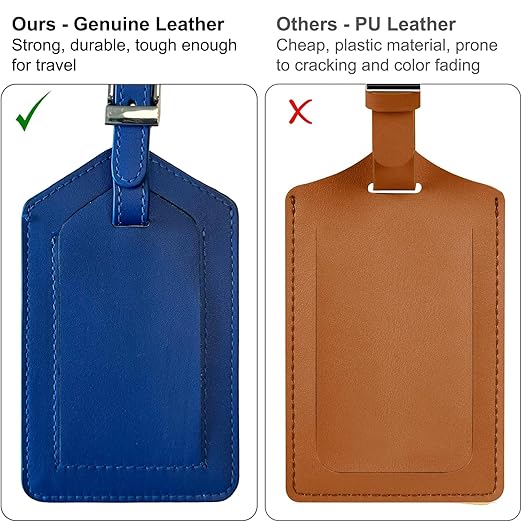 Cobalt Blue Genuine Top Grain Leather Luggage Tag