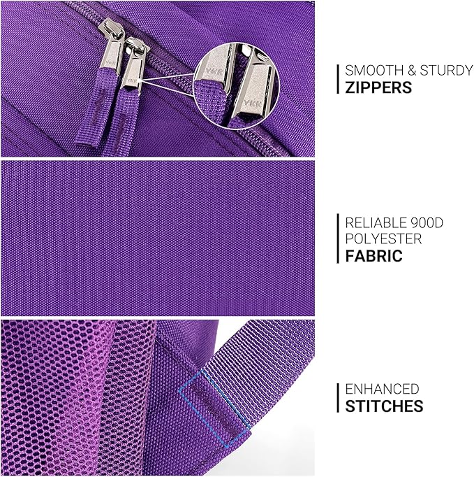 ZORFIN 26L Backpack for College, and Travel: Water Resistant Bookbag - Purple