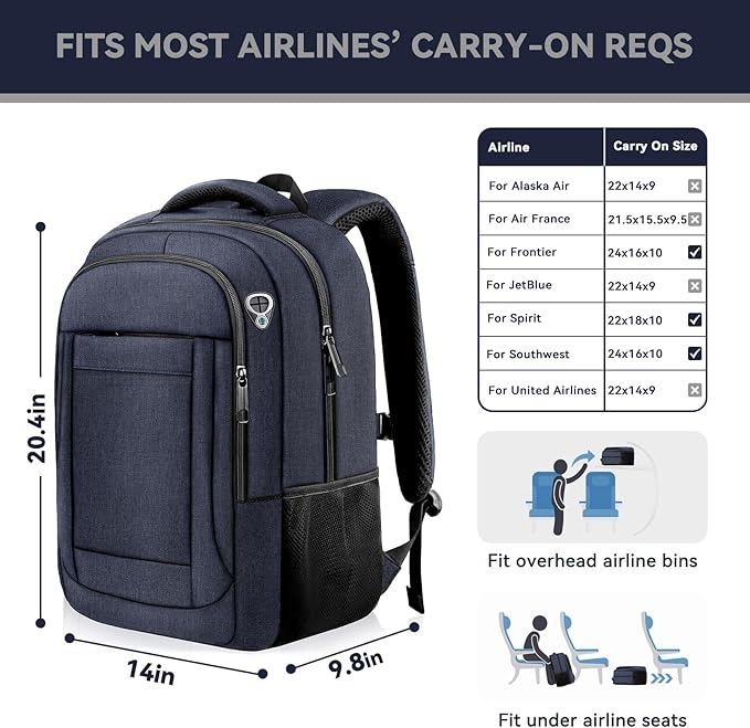 AREYTECO Laptop Backpack,18.4 Inch Extra Large Travel Backpack Airline Approved, Business Anti Theft Sturdy Work Computer College High School Backpack Bag Fits 18 Inch Notebook for Men Women, Blue