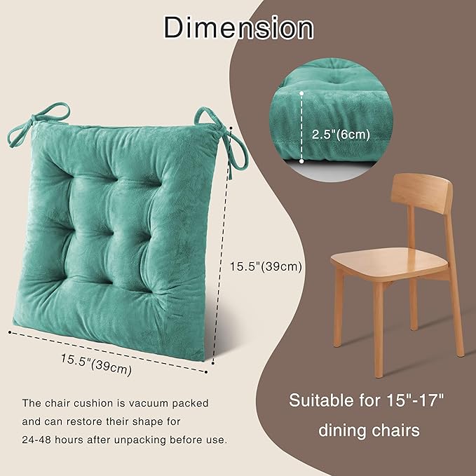 OVOV 4 Pack Chair Cushions for Dining Chairs Soft Seat Cushions for Kitchen Desk Chairs Square Chair Pads with Ties (15.5"x15.5" Lake Blue)