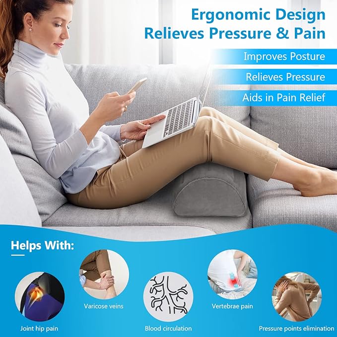 Inflatable Bolster Pillow, Half Moon Pillow for Legs, Knees, Lower Back & Head | Semi Roll Pillow for Bed, Sleeping | Knee Pillow for Side, Back Sleepers - Ankle & Knee Support - Leg Elevation