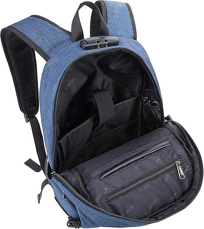 Tzowla Travel Laptop Backpack Water Resistant Anti-Theft Bag with Giant Tumbler Holder Pocket and Lock 15.6 Inch Computer Business Backpacks for Women Men Work College Gift,Casual Daypack(Blue)