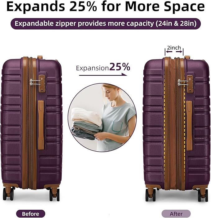 LARVENDER Luggage Sets 6 Piece, Expandable Hardside Carry on Suitcase Set with Spinner Wheels, Lightweight Rolling Luggage Sets for Women with TSA Lock, Purple