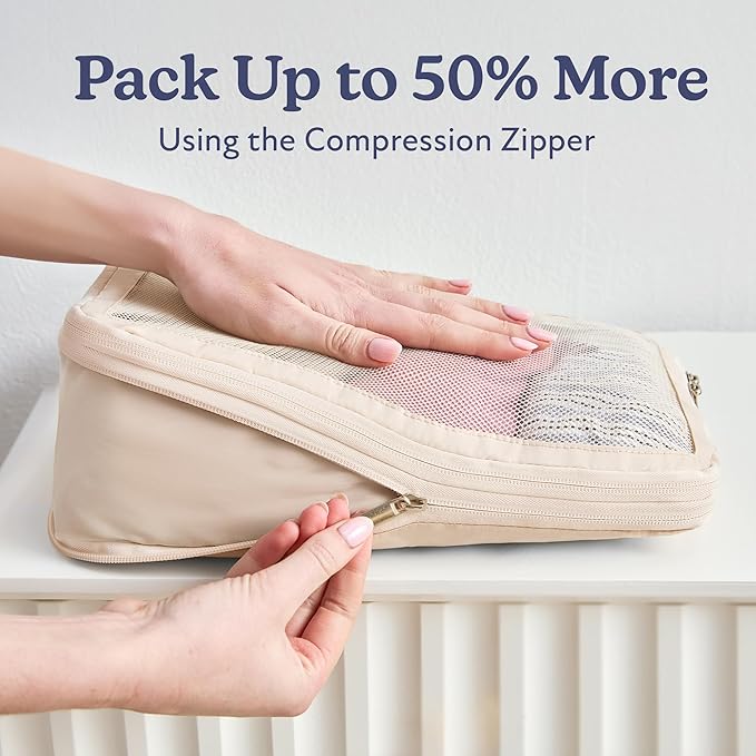 Vandel Space-Saving Compression Packing Cubes for Women with Hanging Toiletry Bag, Laundry Bag, Compressible Carry On Suit Case Organizer Luggage Packing Cubes for Travel Compression Organizer Bags