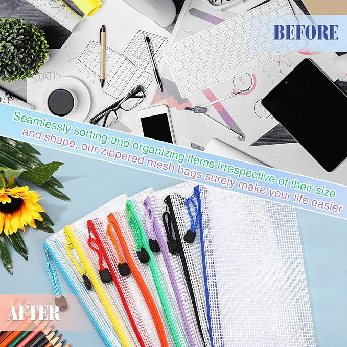 Jetec 32 Pcs Mesh Zipper Bags Toy Storage Bikini Organizer Bag Bolsas Para Guardar Trajes De Bano Waterproof Zipper Reusable Pouch Puzzle Multipurpose for Storage Office(Sweet Color,9.5 x 4.5 Inch)