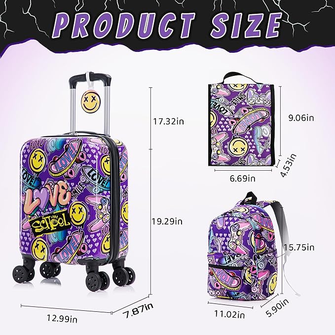 Kid’s Luggage Set 6 Piece Suitcase Set 16" Hardside Luggage with Spinner Wheels Girls Boys Carry on Luggage Travel Rolling Luggage Airline Approved (Emoji)