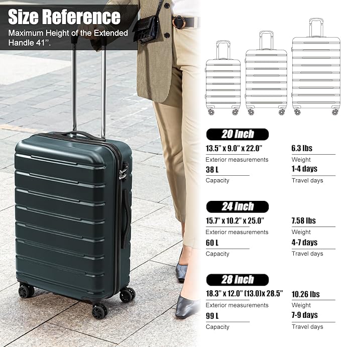 Coolife Luggage Suitcase Carry-on Spinner TSA Lock USB Port Expandable (only 28’’) Lightweight Hardside Luggage (Teal Blue, S(20in_carry on))