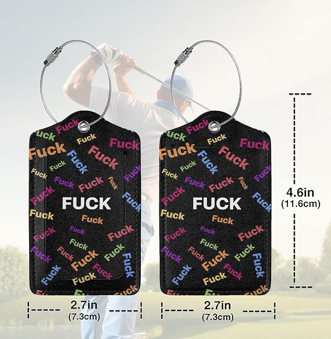 2 Pack Luggage Tags for suitcases Fuck TSA Approved Label Luggage Tag Baggage Tag Leather Stainless Steel Loop Label Tag for Men Women Travel Bag Suitcase