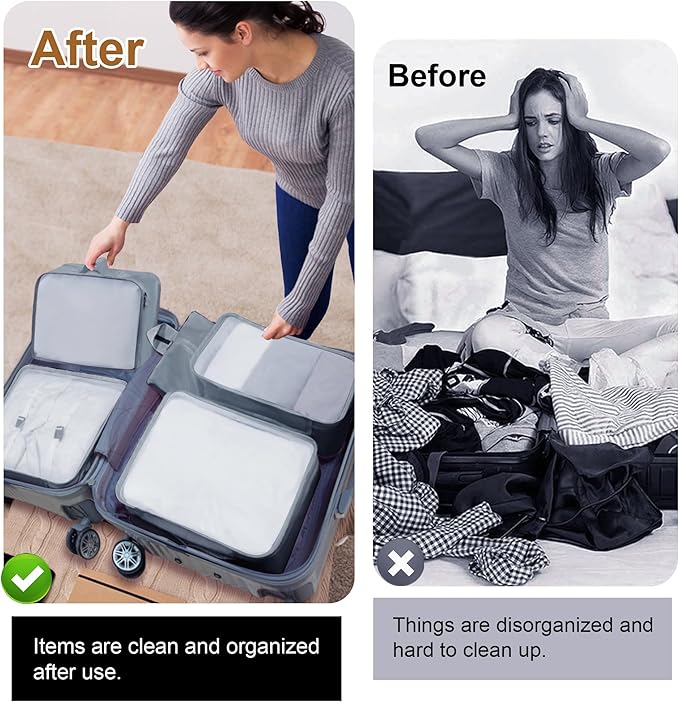 Packing Cubes 7 Pcs Travel Packing Cubes for Suitcases Large Capacity Travel Luggage Organizer Bags for Carry-on Luggage (Grey)