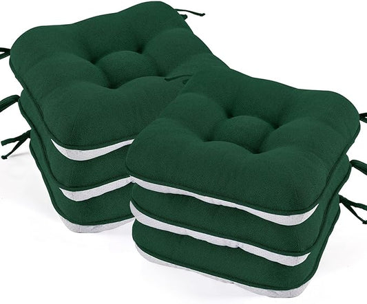 BETU Chair Cushions for Dining Chairs Set of 6,3.5" Thick Kitchen Table Chair Pads with Ties,Non Slip Backing and Covers, Seat Cushion for Dining Room,Bar,Patio Chairs,16"X16"X3.5",Dark Green
