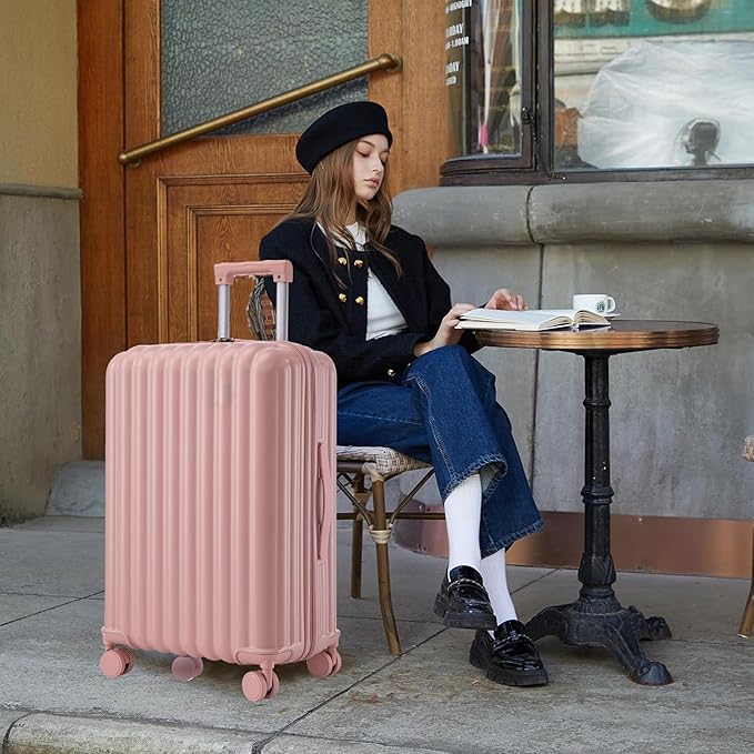 Luggage Set,3 Piece Suitcase with Spinner Wheels, Suitcase with Lock Cup Holder Phone Holder,Carry On Luggage Easy Travel for Men and Women,Pink