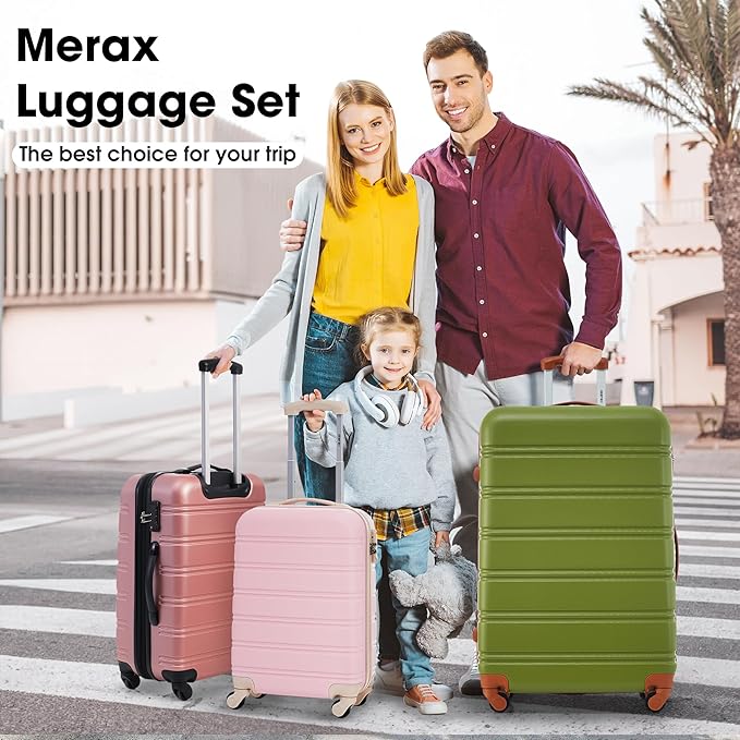 Merax Luggage Sets 2 Piece Suitcase Set 20/24 IN,Carry on Luggage and Travel Bag TSA Lock Expandable,Hard Case Luggage with Spinner Wheels,White Pink