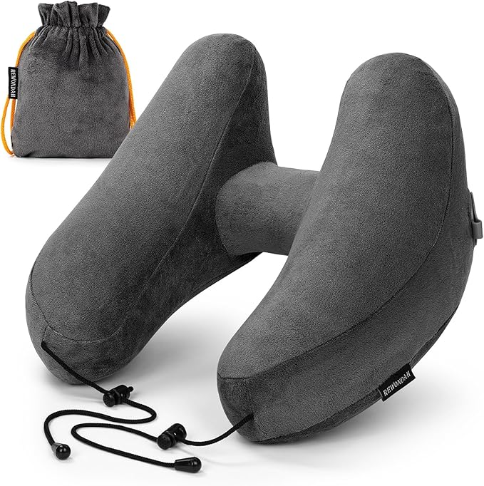 Rewondah Inflatable Travel Pillow for Sleeping Airplane - Inflatable Neck Pillow for Traveling on Plane with Washable Cover, Blow up Neck Travel Pillow for Airplanes, Cars - Portable and Comfortable