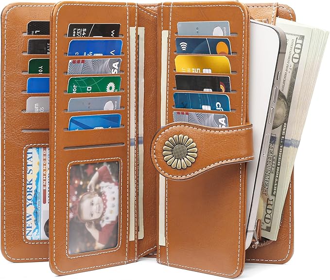 SENDEFN Wallets for Women Leather Credit Card Holder with RFID Blocking Large Capacity Wristlet | with RFID Blocking, Large Capacity, Wristlet, with RFID Blocking, Large Capacity, Wristlet